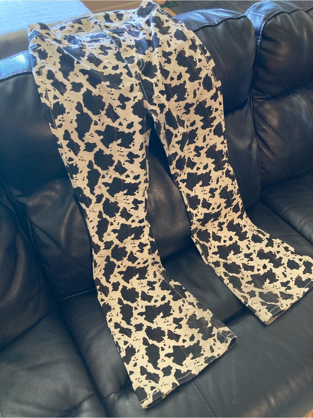 Rock & Roll Cow Print Flare Leg Jeans in Black, Brown & Cream - Picture 6 of 7